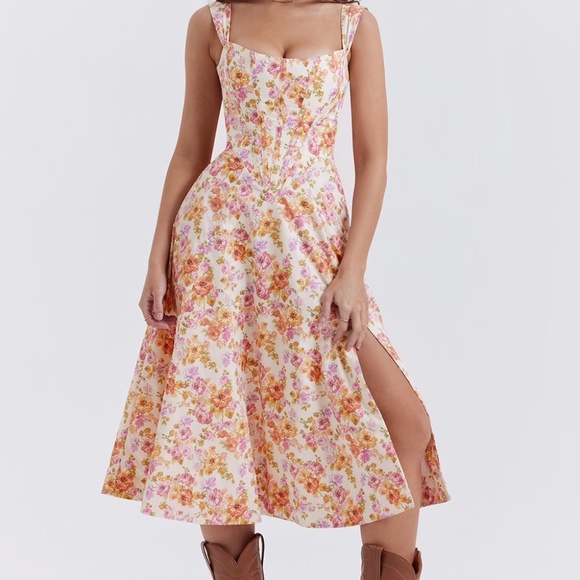 House of CB Dresses & Skirts - House of CB Pink and Yellow Floral Midi Dress - Saira